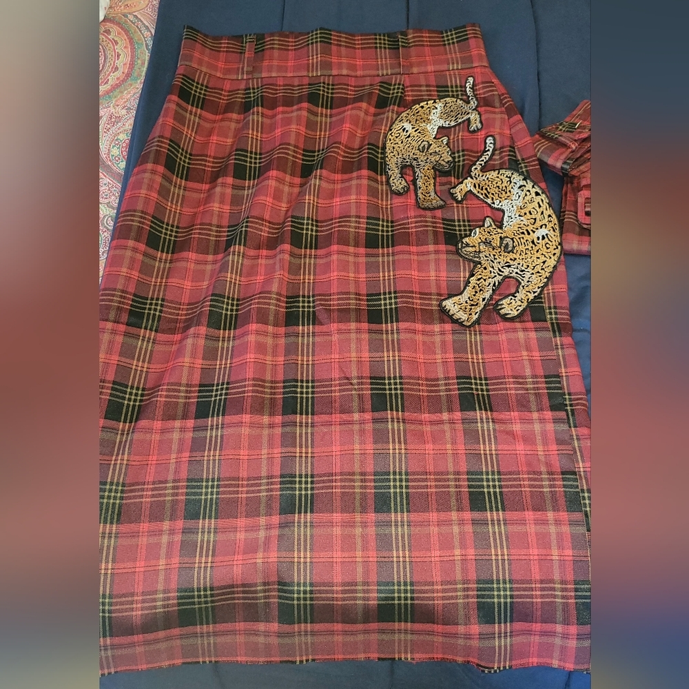Dressed In Lala Long Plaid Skirt With Leopard Patch
